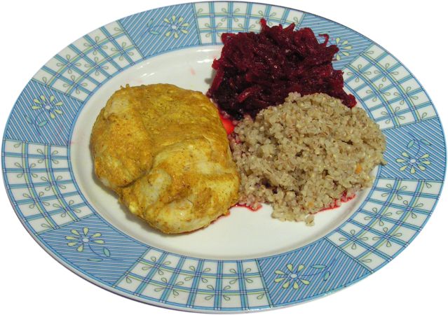breast curry with buckwheat and beetroot